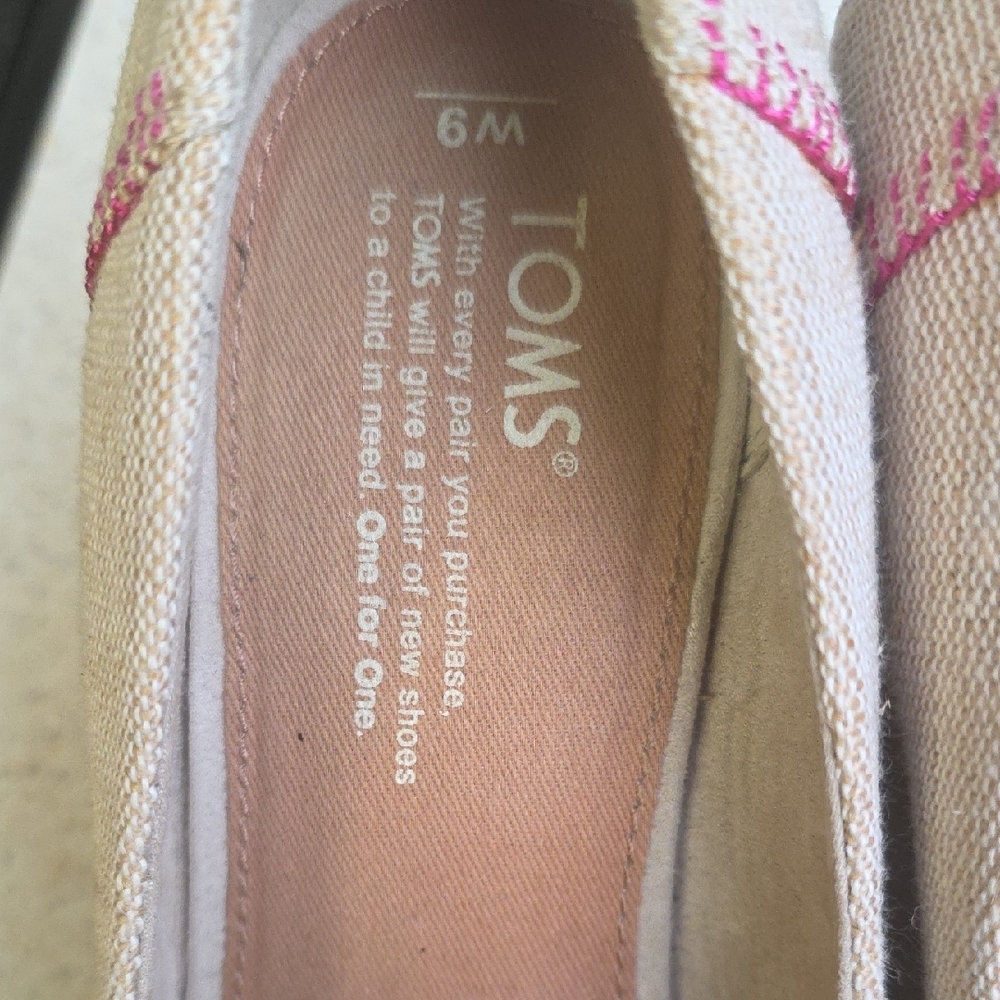 Toms Size 9 Stella Natural Burlap Embroidery Wedge Peep Toe Sandals - Picture 11 of 16